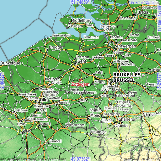 Topographic map of Zottegem
