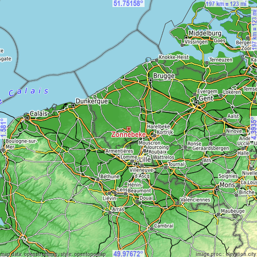 Topographic map of Zonnebeke