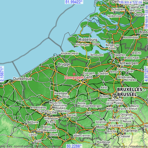 Topographic map of Zomergem