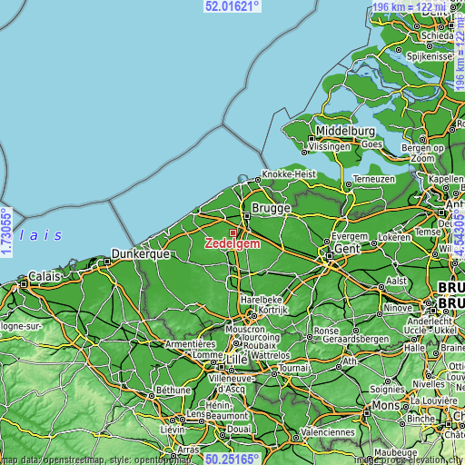 Topographic map of Zedelgem
