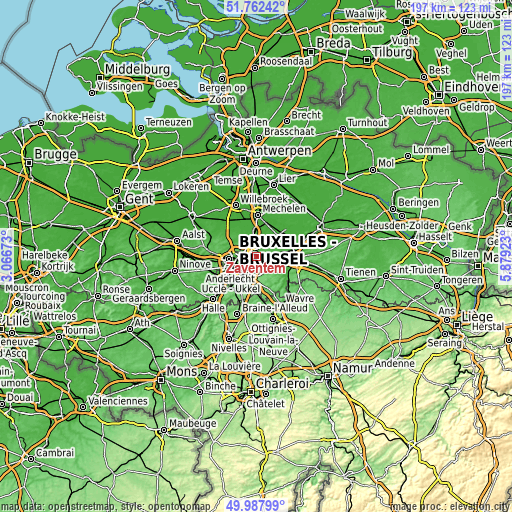 Topographic map of Zaventem