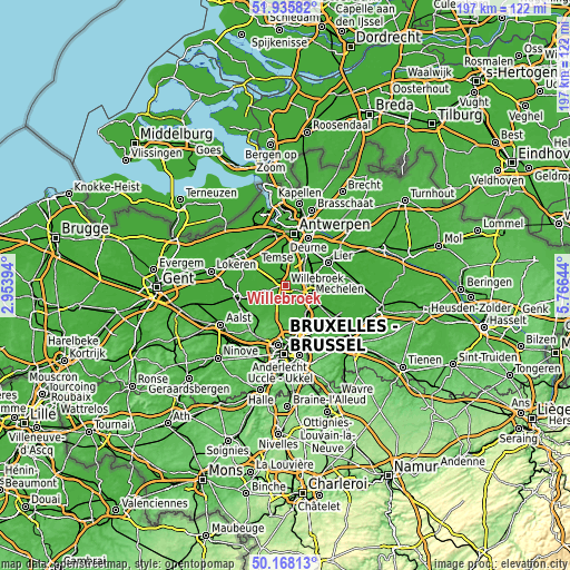Topographic map of Willebroek