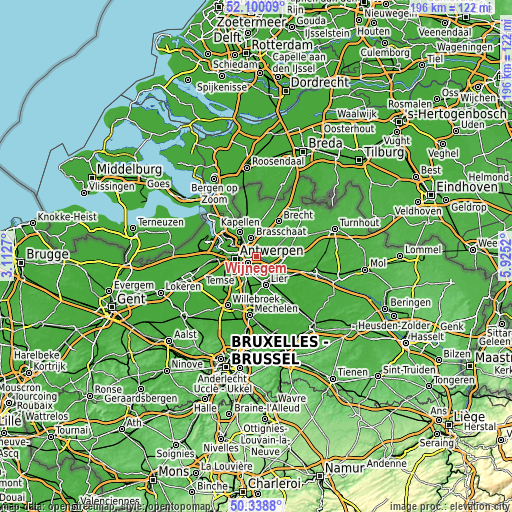 Topographic map of Wijnegem