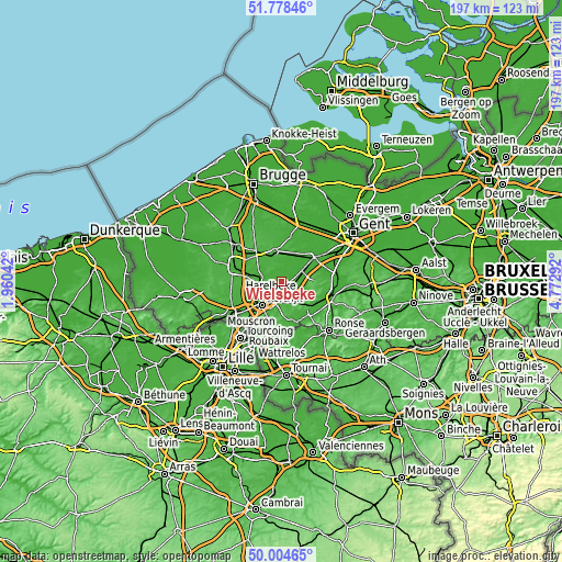Topographic map of Wielsbeke