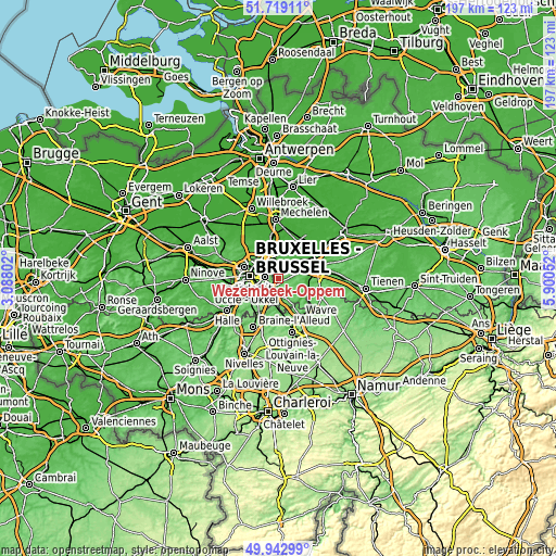 Topographic map of Wezembeek-Oppem