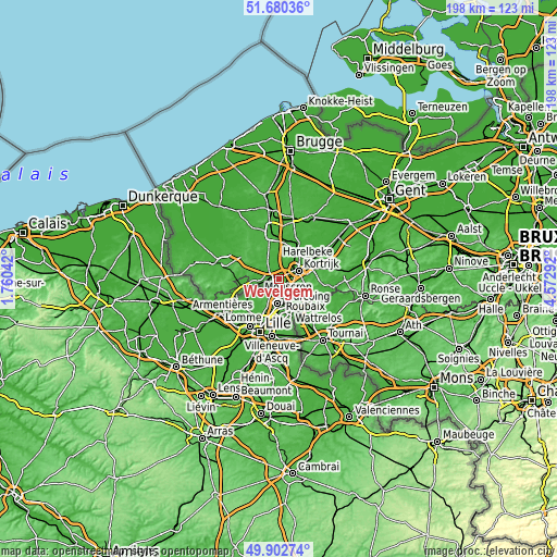 Topographic map of Wevelgem