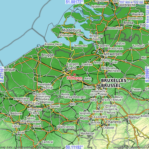 Topographic map of Wetteren