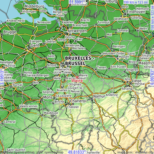 Topographic map of Wavre