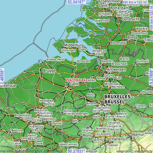 Topographic map of Wachtebeke