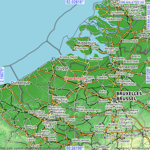 Topographic map of Waarschoot