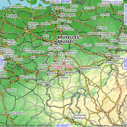 Topographic map of Villers-la-Ville