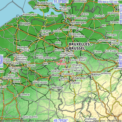 Topographic map of Tubize