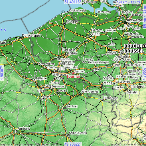 Topographic map of Tournai