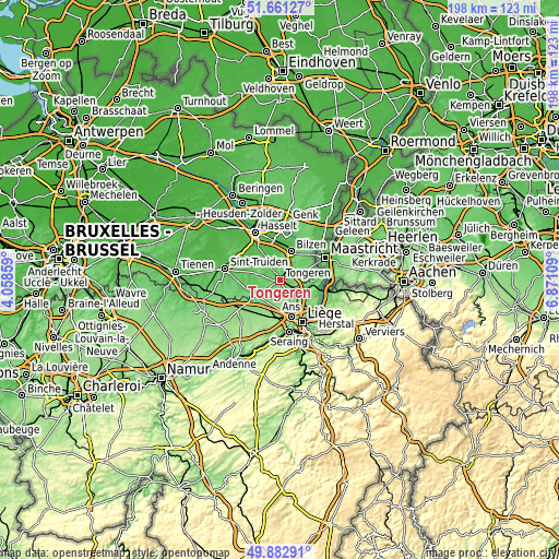 Topographic map of Tongeren