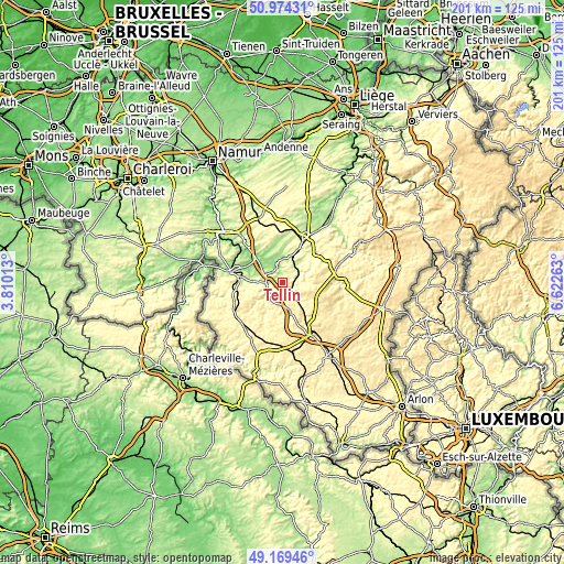 Topographic map of Tellin