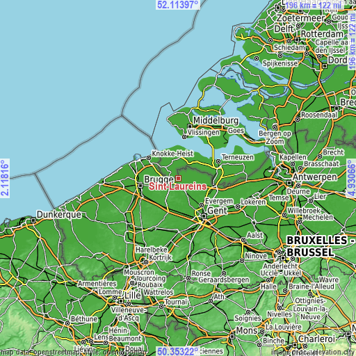 Topographic map of Sint-Laureins