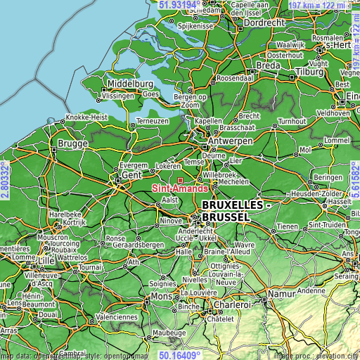 Topographic map of Sint-Amands