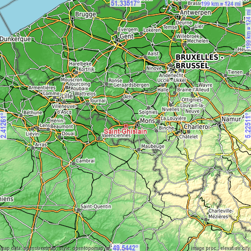 Topographic map of Saint-Ghislain