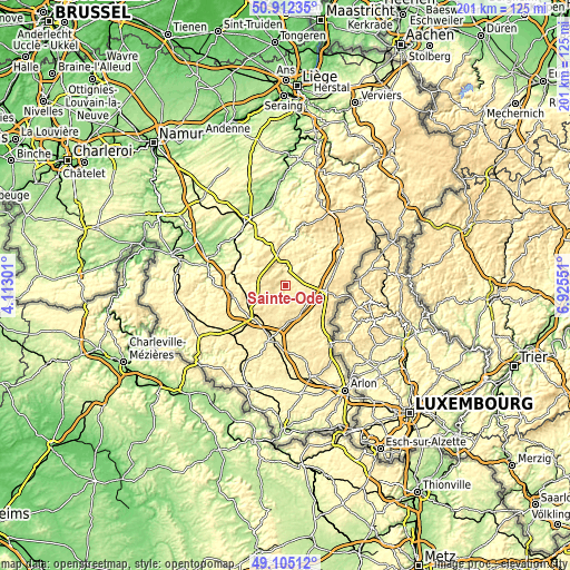 Topographic map of Sainte-Ode