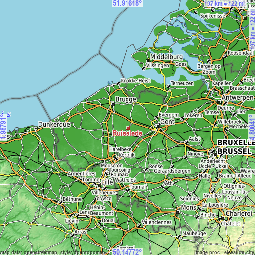 Topographic map of Ruiselede