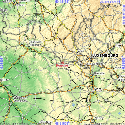 Topographic map of Rouvroy