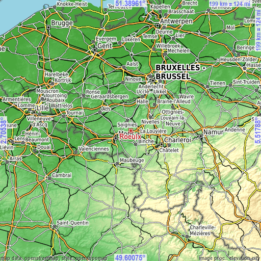 Topographic map of Roeulx