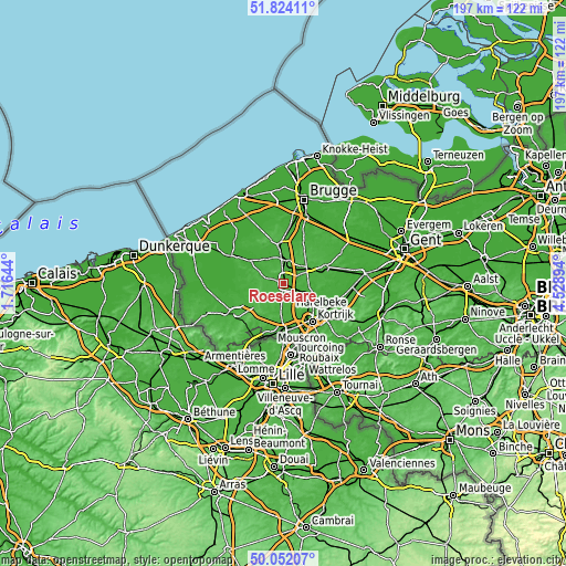 Topographic map of Roeselare