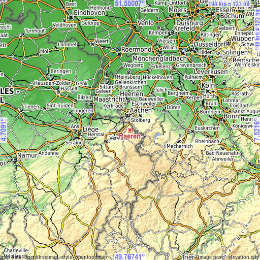 Topographic map of Raeren