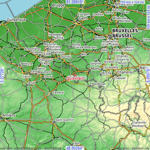 Topographic map of Quiévrain