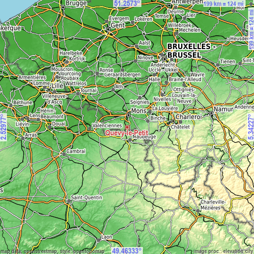 Topographic map of Quévy-le-Petit