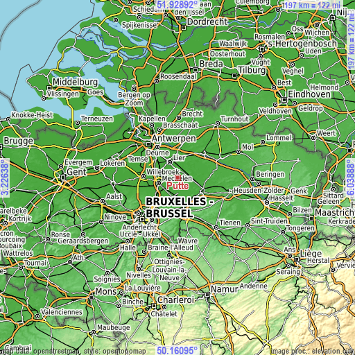 Topographic map of Putte