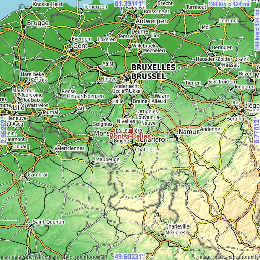 Topographic map of Pont-à-Celles