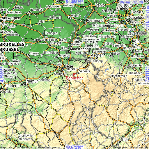 Topographic map of Pepinster