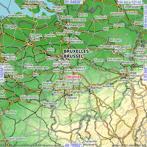 Topographic map of Ottignies
