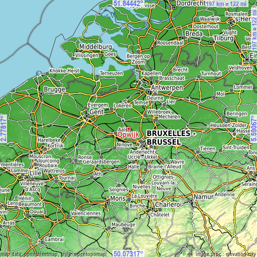 Topographic map of Opwijk