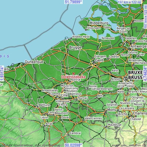 Topographic map of Oostrozebeke