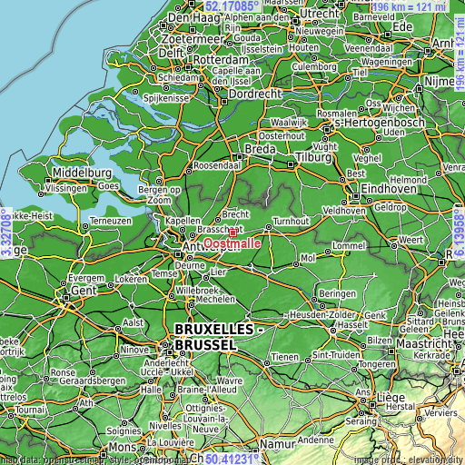 Topographic map of Oostmalle