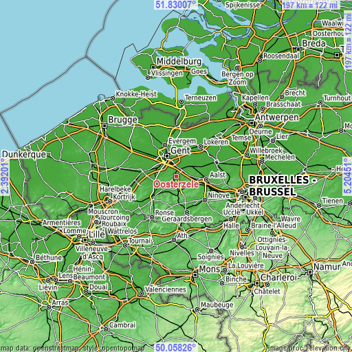 Topographic map of Oosterzele