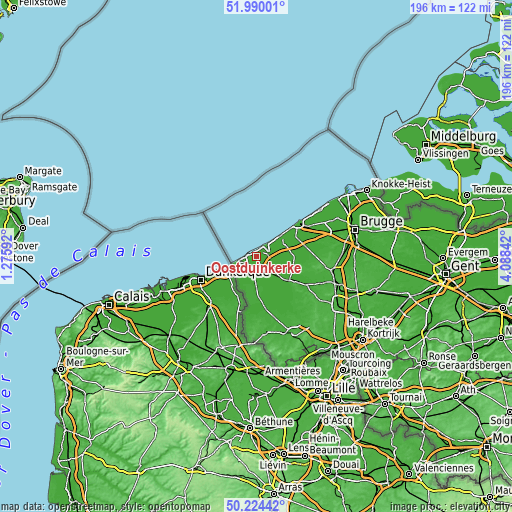 Topographic map of Oostduinkerke