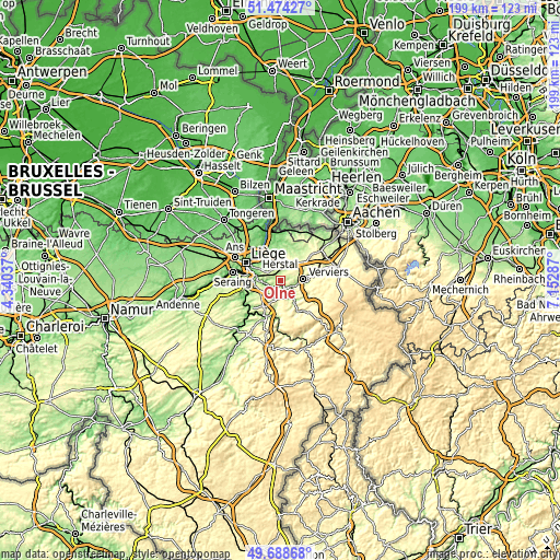 Topographic map of Olne