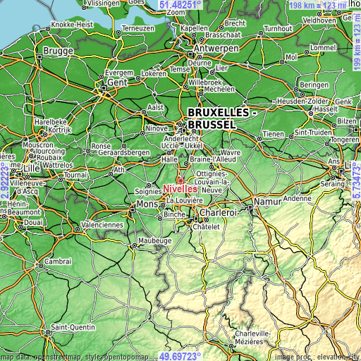 Topographic map of Nivelles