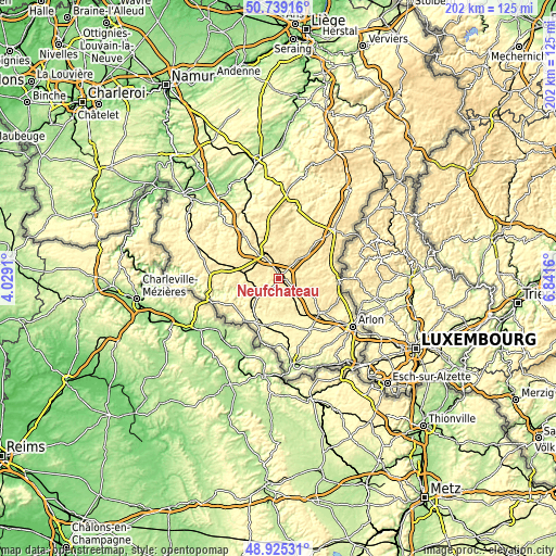 Topographic map of Neufchâteau