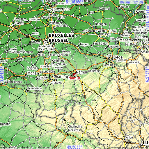 Topographic map of Namur