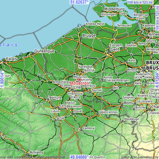 Topographic map of Mouscron