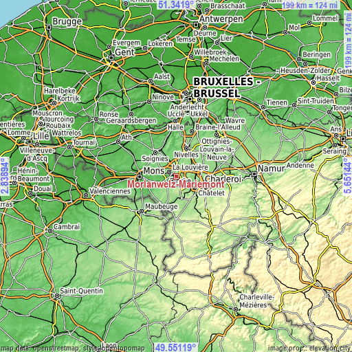 Topographic map of Morlanwelz-Mariemont