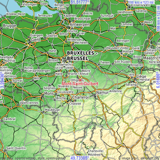 Topographic map of Mont-Saint-Guibert