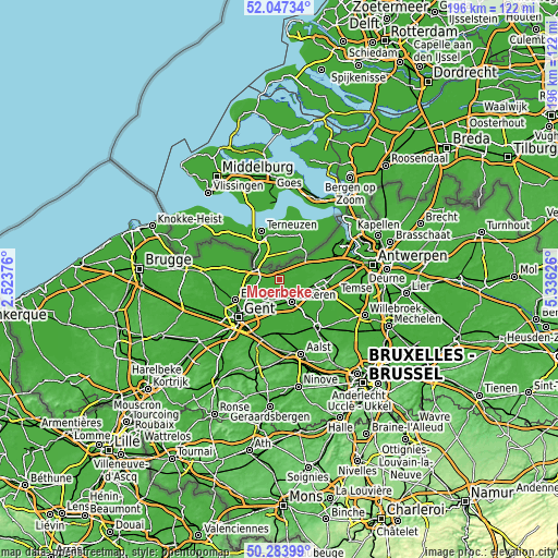 Topographic map of Moerbeke