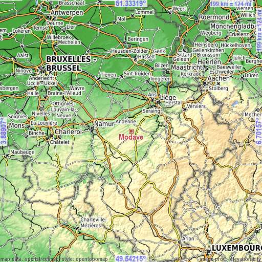 Topographic map of Modave