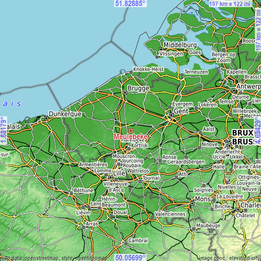 Topographic map of Meulebeke