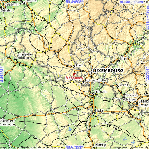 Topographic map of Messancy